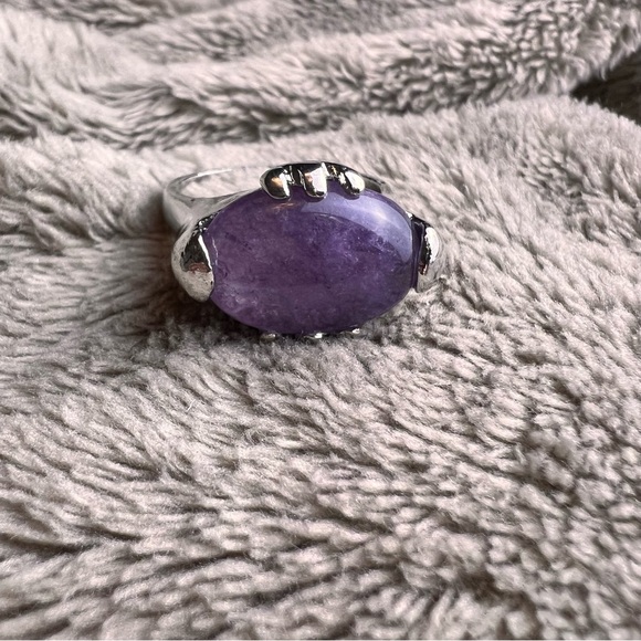 SZ 9.5 | Vintage Large Oval Purple Amethyst Gemstone Silver Bohemian Ring - Picture 4 of 9